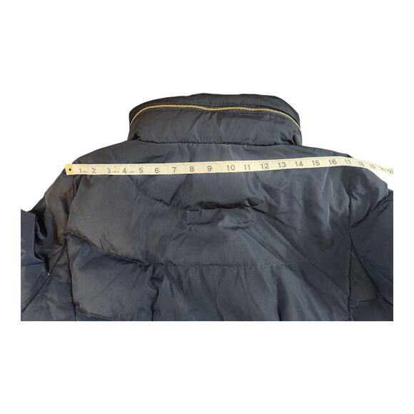 Cole Haan signature down feather puffer coat sz XL faux fur zip front navy brown - Picture 12 of 16